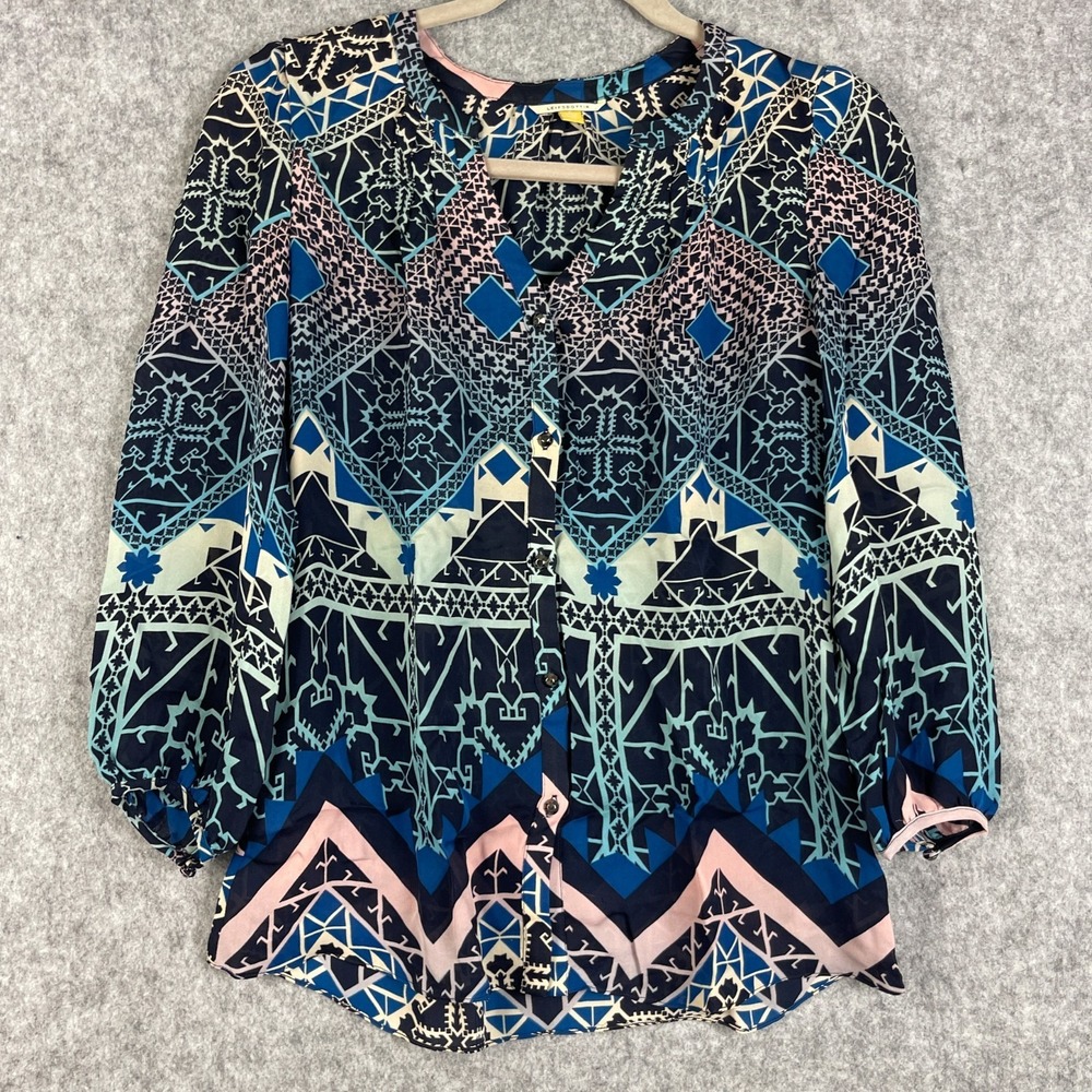 Anthropologie‎ Leifsdottir Jerez Silk Top Womens 0 Printed Button Up Artsy Boho